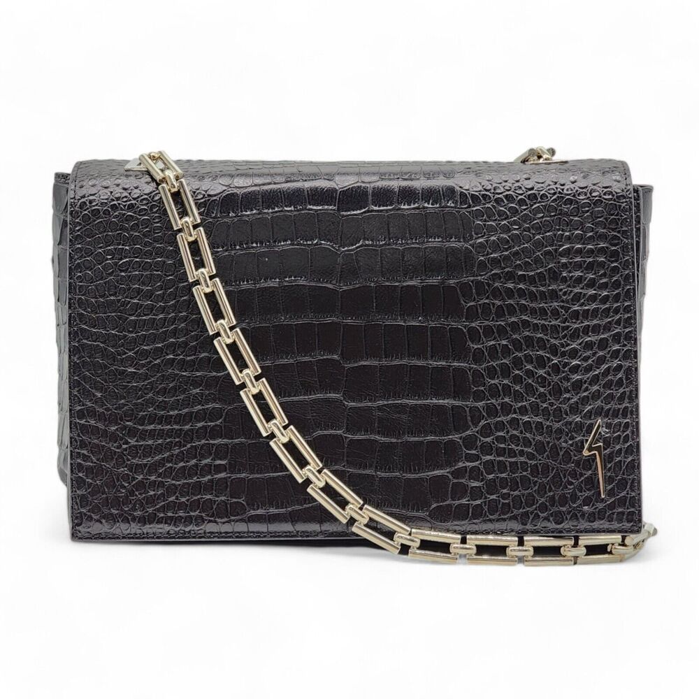 Giuseppe Zanotti Christen Shoulder Bag Clutch - Python Print Leather Black $890